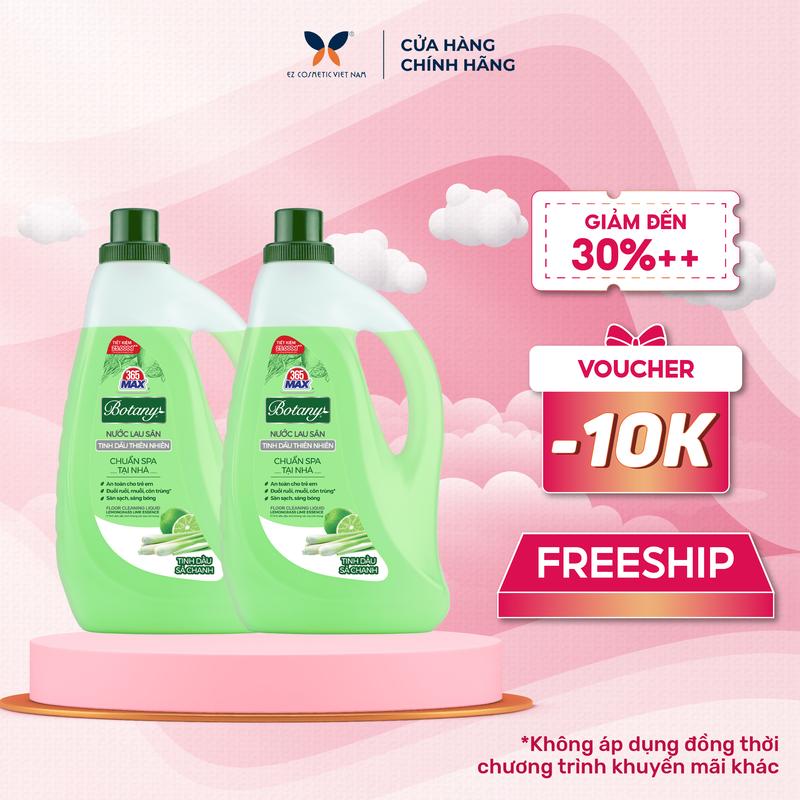 Combo 2 Can Nước Lau Sàn 365 Max Botany Tinh Dầu Sả Chanh thiên nhiên can 3.9Kg Làm sạch bóng sàn nhà, ngăn côn trùng, an toàn cho da trẻ em Nước Rửa Chén