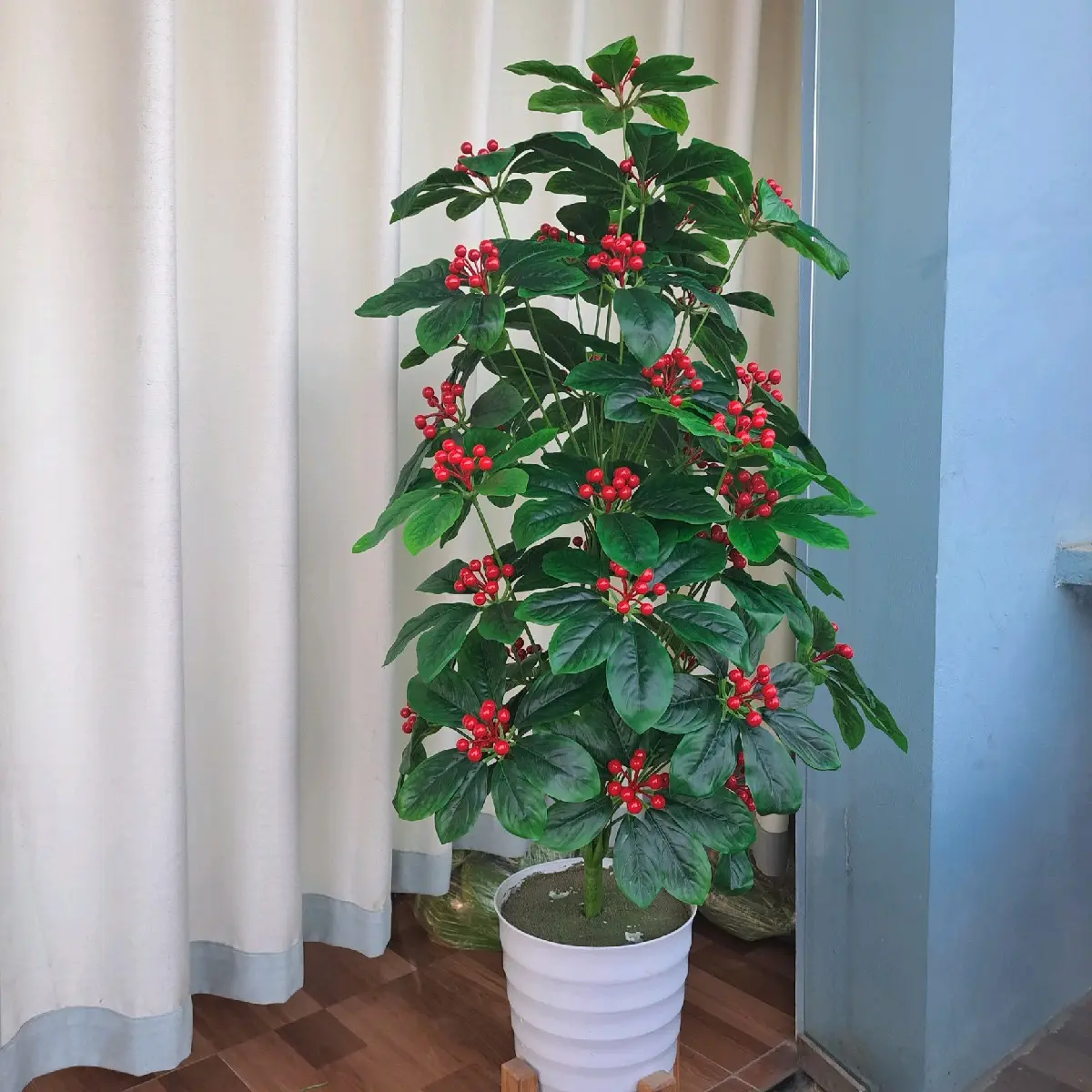 ( Tặng kèm chậu ) - Cây giả, cây kim ngân lượng, cây trứng cá, cây cherrys cao 1M3 Đồ trang trí