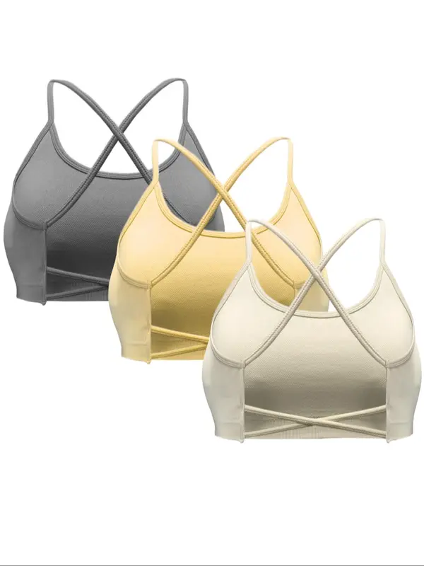 Women's Solid Criss Cross Backless Sports Bra, Breathable Comfortable High Stretch Sports Bra, Gym Clothes, Ladies Sportswear for Indoor Outdoor Wear 1