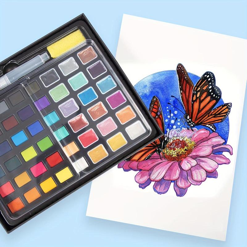 Watercolor Paint Set with Pearlescent Shades, 24/36/48/88 Colors Watercolor Paint Set with Brush & Portable Case, Ideal Gift for Creatives 6
