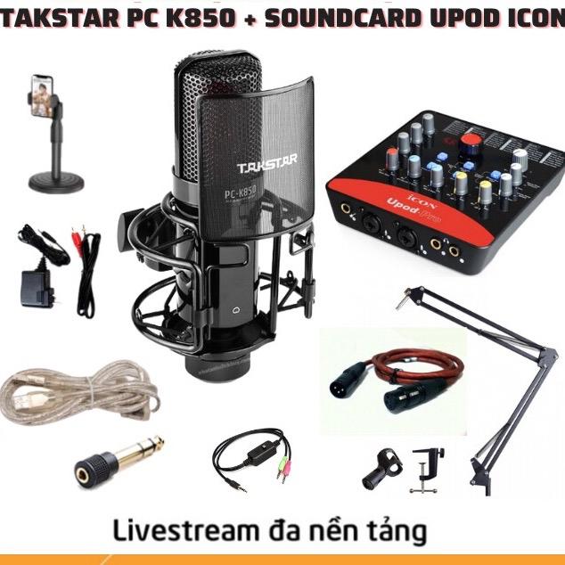 Bộ Micro Thu Âm Hát Livestream Sound Card Icon Upod Pro và Mic PC K850 kèm kẹp mic,kẹp điện thoại,tai nghe