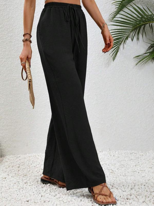 Women's Solid Drawstring Waist Pants, Casual Pocket Trousers for Summer, Women's Bottoms for Daily Wear 4