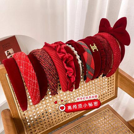 Băng Đô Bờm Tóc Cài Tóc Màu Đỏ Rượu Vang Phong Cách retro Thời Trang Cao Cấp - Cài Tóc Tiểu Thư Sang Chảnh Dịp Noel Tết