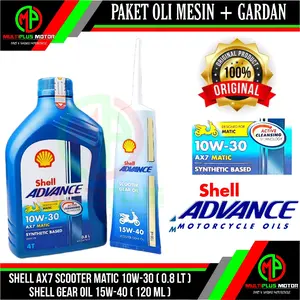 Paket oli mesin SHELL AX7 SCOOTER MATIC 10W-30 (0.8L) & Oli gardan SHELL GEAR (120ML)