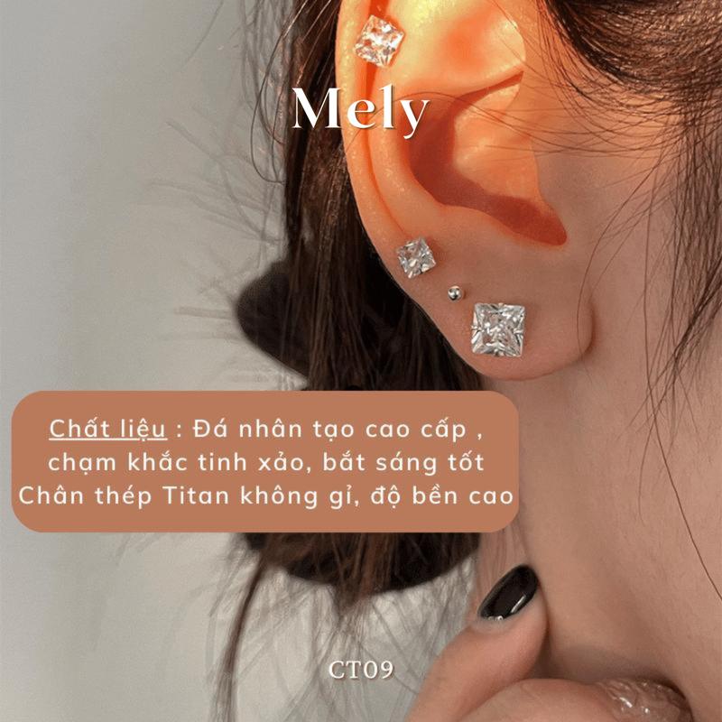 Bông tai thép titan không gỉ đính đá hình vuông cá tính dành cho nam nữ phong cách unisex hiện đại - Mely CT09 Women