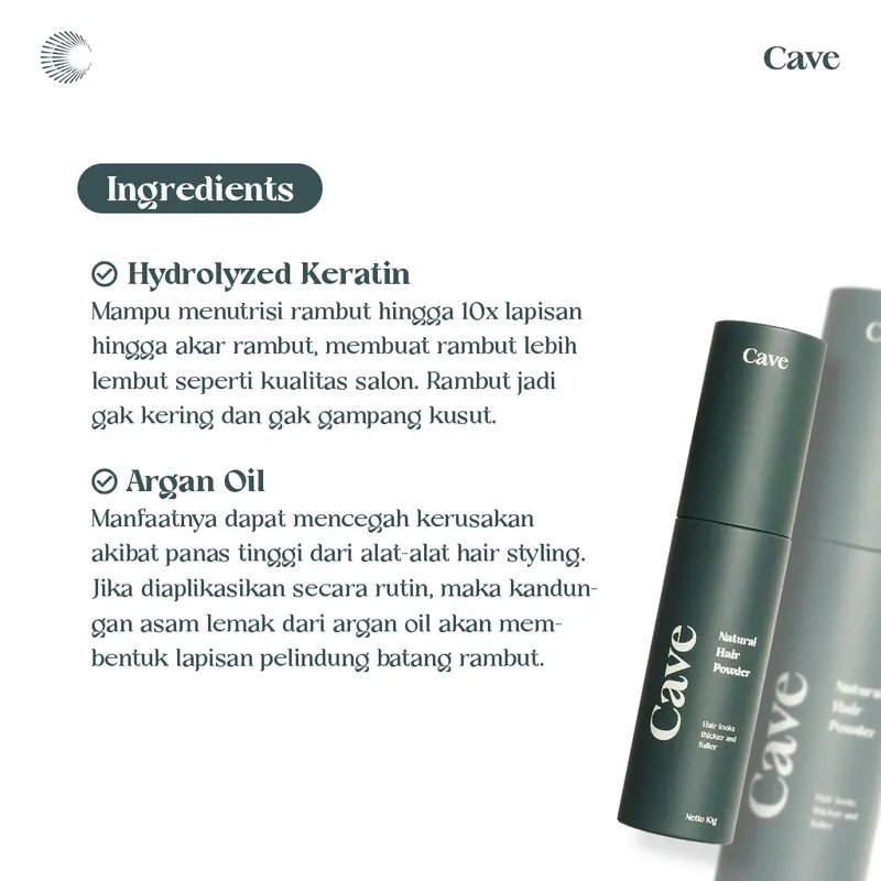 Cave Natural Hair Powder 10 gr - Bedak Styling Rambut Pria Membuat Bervolume Tebal & Anti Lepek 4
