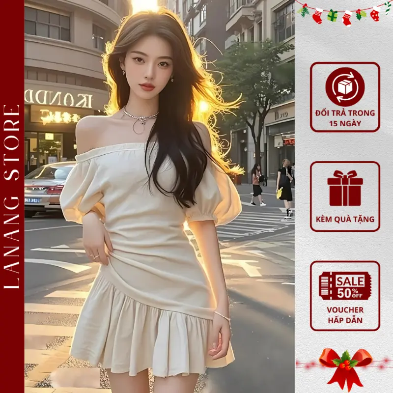 Đầm trễ vai tay bồng - Nữ tính, thanh lịch dạo phố, hẹn hò LaNang V440