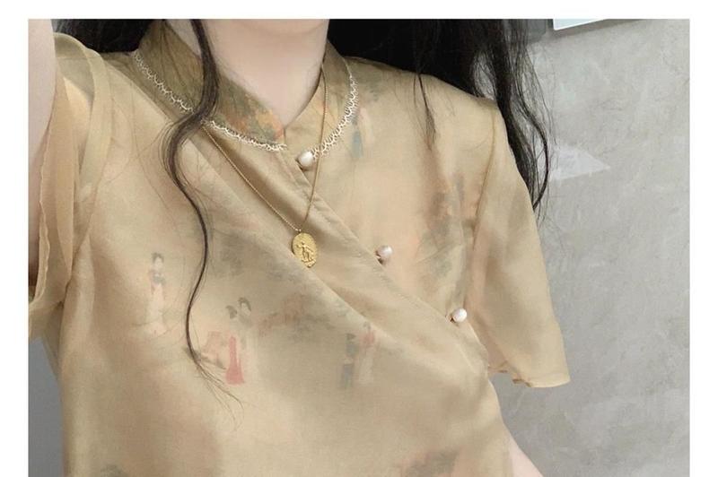 Product Introduction of Váy Sườn Xám Cải Tiến Cho Nữ, Bộ Hai Mảnh, Phong Cách Trung Quốc, Chắp Vá Mới, Áo Sơ Mi Gauzy, Váy, Mùa Hè 4