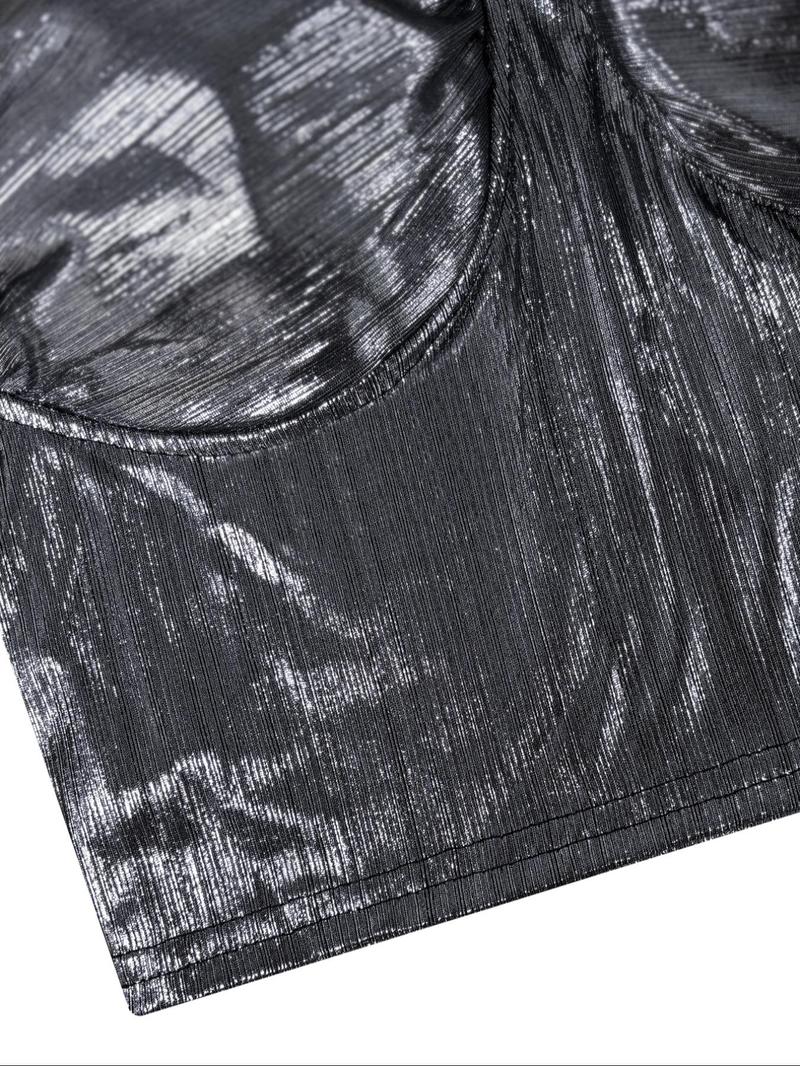 Product Introduction of Women's Metallic Strapless Crop Tube Top, Fashionable Sleeveless Top for Daily Outdoor Wear, Ladies Clothes for All Seasons 5