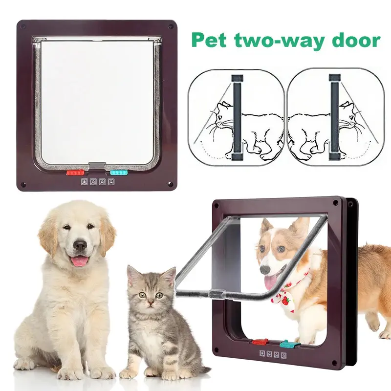 Trap DoorSmart Pet Door 4 Way Lock Security Flap Sliding Door Controllable Switch Cat Puppy Safety Gate Dog Kitten Flap Door Pet Supplies