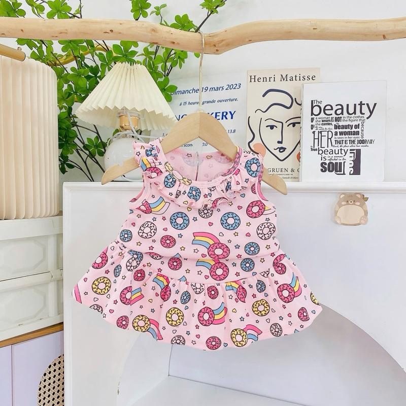 Set váy sát nách cổ bèo, Chất Cotton, mềm mịn mát cho bé gái mặc đi học đi chơi! 1