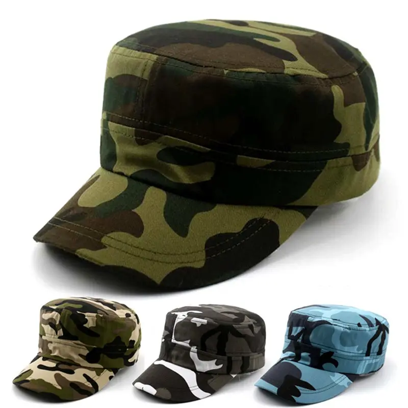 Free Size Camouflage Flat Top Hat Mountaineering Sunshade Men's Baseball Cap Outdoor Military Training Sunscreen Hat
