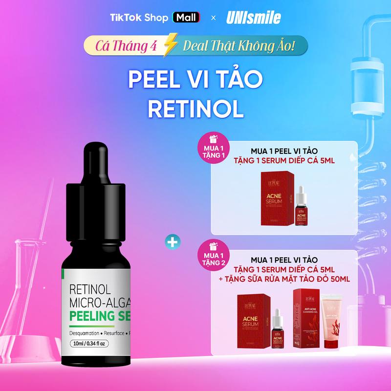[Tặng 1 Sữa Rữa Mặt 50ml, Tặng 1 Serum Mụn Diếp Cá 5ml] Peel Vi Tảo Retinol Hỗ Trợ Cải Thiện Mụn dung tích 10ml - LE'PEAU Chăm Sóc Da