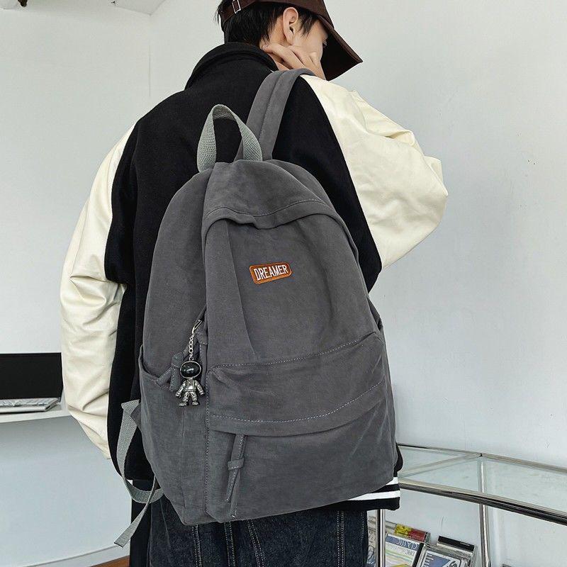 Ba Lô Vải Bố Có Khóa Kéo Sau Cho Nam, Cặp Sách Retro Phong Cách Hồng Kông, Sức Chứa Lớn Nhật Bản, Cho Học Sinh Trung Học, Sinh Viên Đại Học