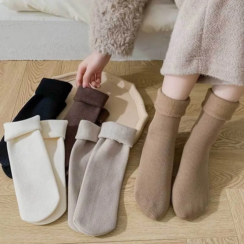 Set 5 Đôi Tất Vớ Cotton Lót Lông Nỉ Giữ Nhiệt Cao Cổ Siêu Ấm Màu Pastel Cho Nữ Tcc8