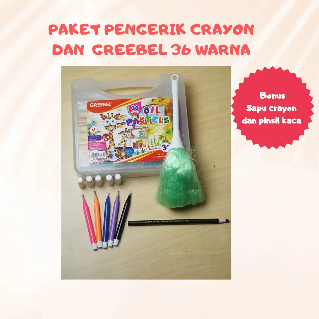 (Paket B ) Peralatan Menggambar dan mewarnai dengan Crayon Grebeel 36 warna + Pengerik Crayon