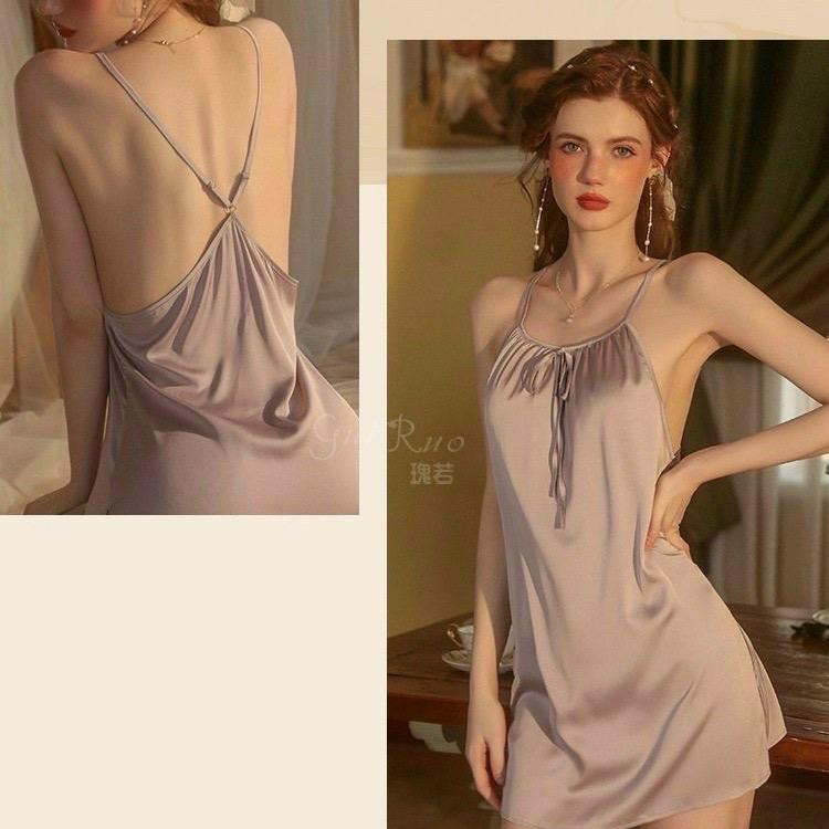 (Nhiều màu) Váy ngủ Lụa siêu mềm dáng suông xẻ 2 bên hông hách chân thon dài_V111 3