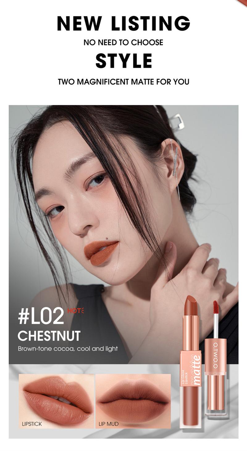 Product Introduction of 【COD】O.TW O.O 2-in-1 Soft Mist Double Sided Lip Mud Lipstick Waterproof Non Stick Cup Non Graduated Cup Velvet Mist Lipstick 21