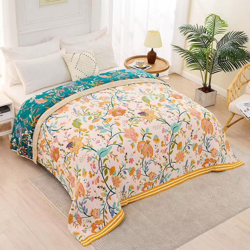 Floral Print Throw Blanket, 1 Count Boho Style Bed Blanket, Soft Comfortable Warm Blanket for Home Bedroom Sofa Couch Chair, Bedding Supplies 0