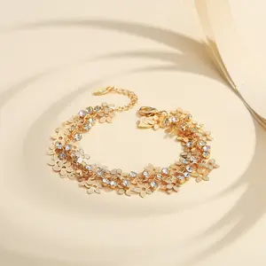 Gelang Kristal Bunga Gaya Korea Untuk Wanita Gelang Titanium Anti Karat Murah Rantai Adjustable Aksesoris Fashion Perhiasan Y225