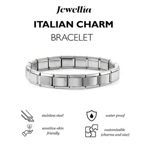 Jewellia - Italian Charms Bracelet (18 pcs) Silver Collection | Titanium Steel Stainless Steel Anti Karat | Y2K Bracelet | Gelang Couple | Couple Gift Custom