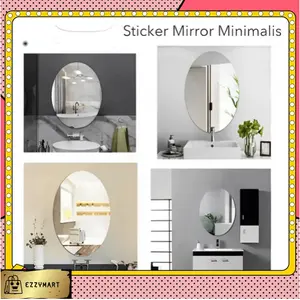 EzzyMart I2 STICKER CERMIN OVAL 3D STIKER DINDING Kaca Acrylic Sudah Dengan Perekat Wallpaper Mirror Kamar Mandi