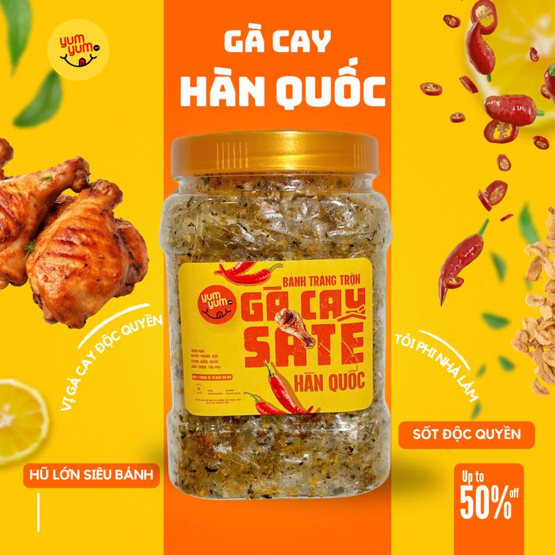 COMBO 2 HŨ LỚN Bánh tráng sợi Gà Cay Sa Tế + Rong Biển Hàn Quốc - Ăn Vặt YumYum Food - Cay, Thơm, Giòn Tan - Snack 1