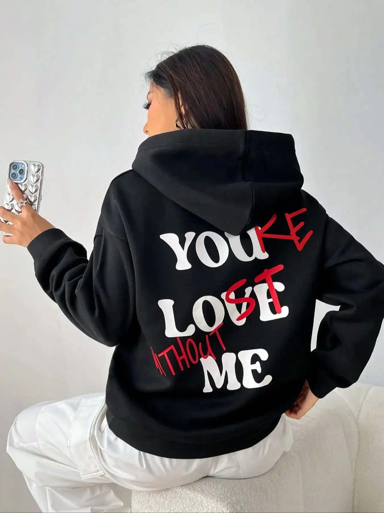 Women's Y2K Street Baggy Oversized Hoodie, Comfort Long Sleeve Hooded Sweatshirt Pullover Tops for Daily Streetwear, Perfect Girls Lady Clothes for Spring & Fall & Winter, Trendy Womenswear
