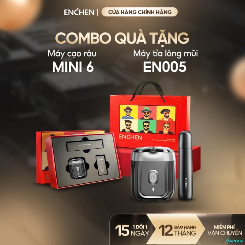 Gaenou Set quà tặng máy cạo râu Enchen Mini6 & máy tỉa lông mũi EN005, hộp quà kèm túi xách
