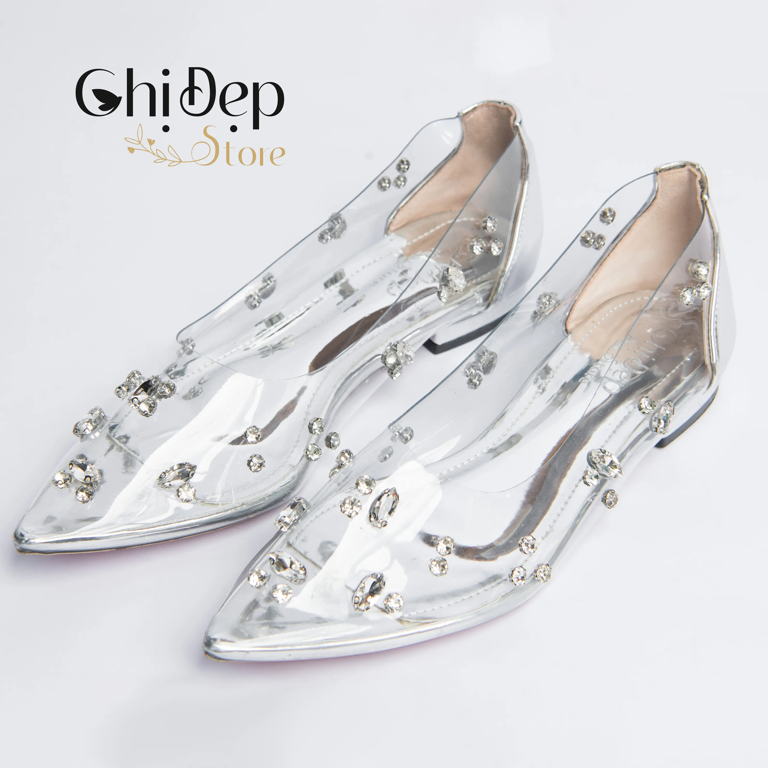 Chị Đẹp Store - Giày bệt mũi nhọn quai trong Mika Đính Đá Kín Mũi gót vuông 1 phân - U99 [Form rộng lùi 1 size] Shoes Nữ