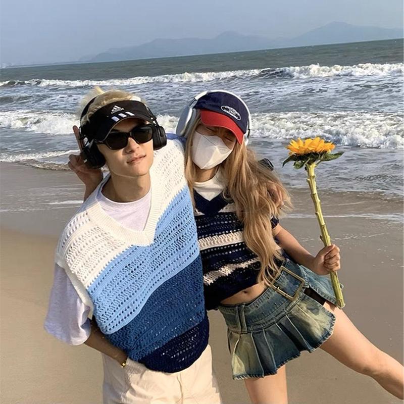 【Xả Hàng Áo ba lỗ Croptop Dệt Kim Vải Mắt Lưới Cổ V Dáng Rộng Dành Cho Cả Nam Nữ Thích Hợp Cho Mùa Hè Đi Biển