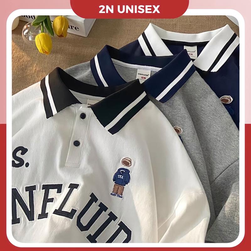 Áo polo nam nữ form rộng 2N Unisex thun cotton in UNFEUID màu xanh/trắng/xám