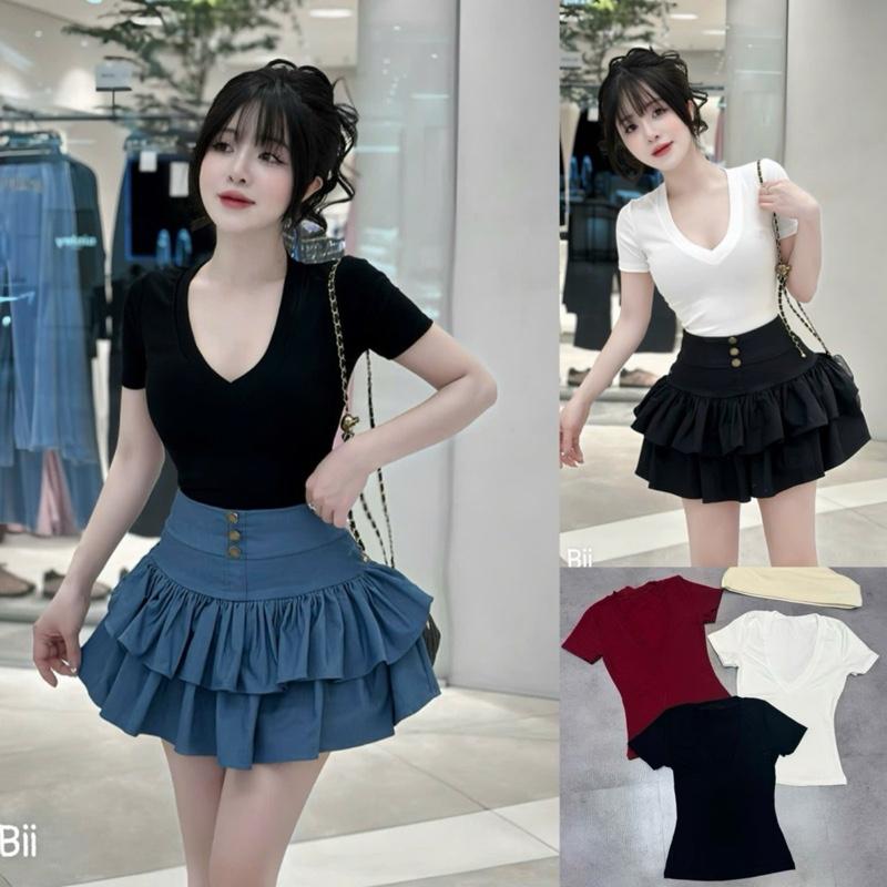 DEAL MỞ BÁN Áo Phông tim Nệm vai Tay Ngắn giúp định hình phom vai Dáng tay ngắn Chiết eo ôm body cực đẹp #Ha13 AN TÂY STORE68 Nữ Women