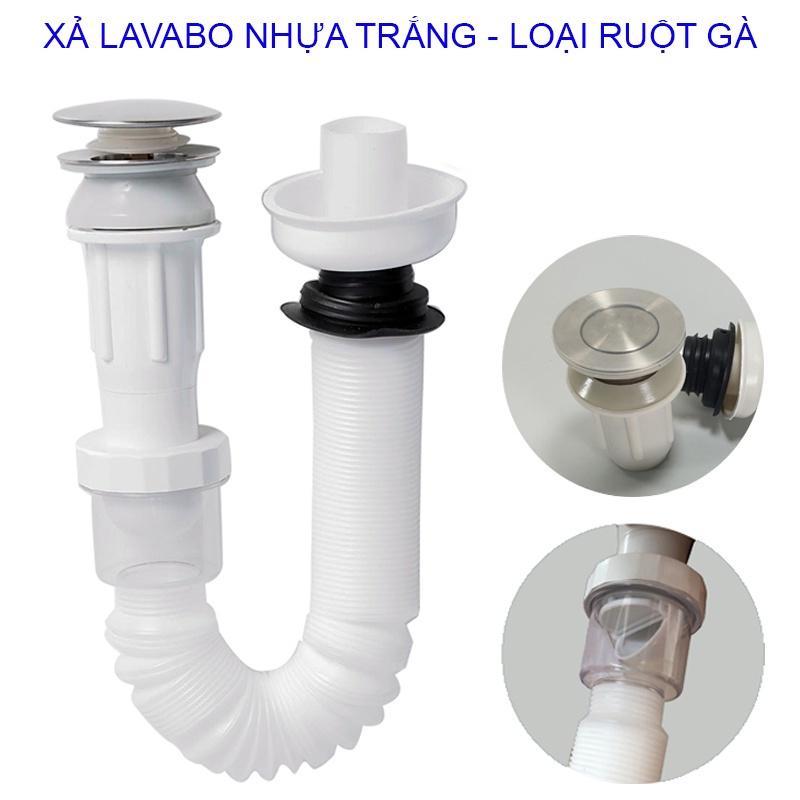 Bộ Xả Lavabo Xi Phông Thoát Nước Nhiều Loại Inox Và Nhựa - Kiểu nút nhấn, dùng cho lavabo có lỗ chống xả tràn