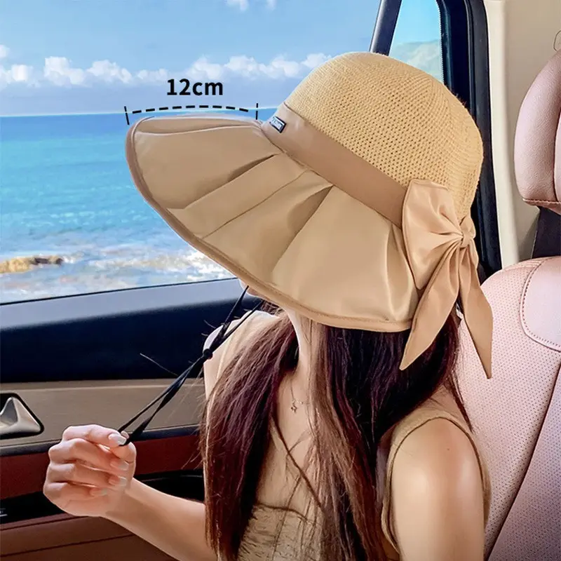 Topi Musim Panas Wanita, Plastik Warna Topi, Teduhan Matahari dan Perlindungan Matahari, Topi Baldi mewah, Topi Brim Besar, Sesuai untuk Keluar pada 2024