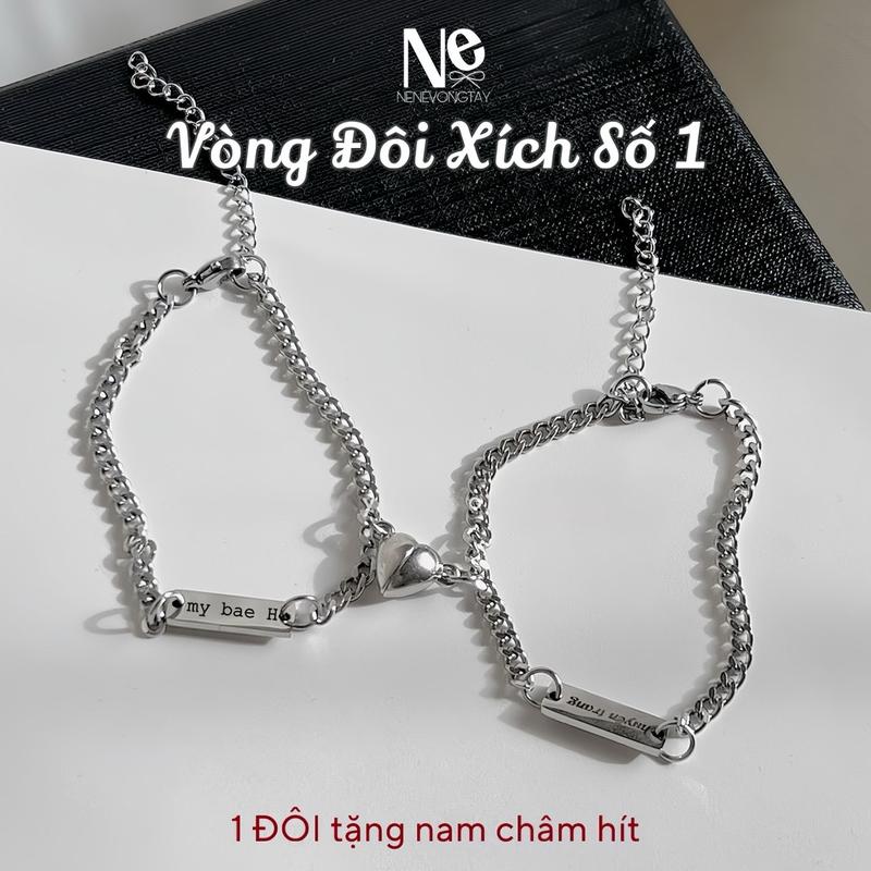 [CÓ LẺ] Vòng đôi xích số 1 xinh đẹp - Màu thép- Tặng nam châm - vòng đôi - vòng couple - kiềng đôi
