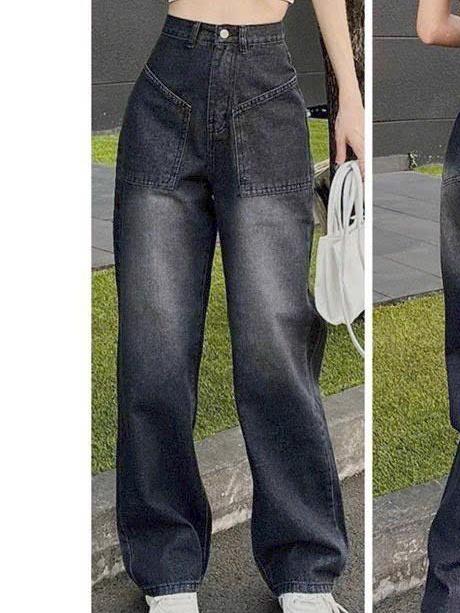 -	Quần jean nữ ống suông rộng, lưng cao, thoải mái, mang nét "cool ngầu" phối 2 túi trước xéo cá tính -Fashion Shop Diễm Thư M1246 2