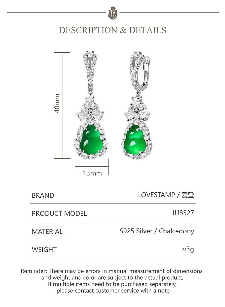 Product Introduction of S925 Silver Inlaid Diamond Green Chalcedony Gourd Ear Hook High-Grade Women's Earrings JU8527 14