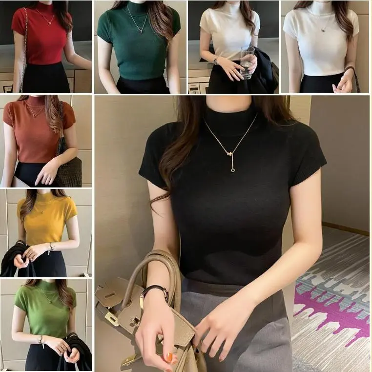 Atasan Wanita Turtleneck Premium | Atasan Wanita Rajut Premium | Kekinian Lengan Pendek Wanita F2104 0