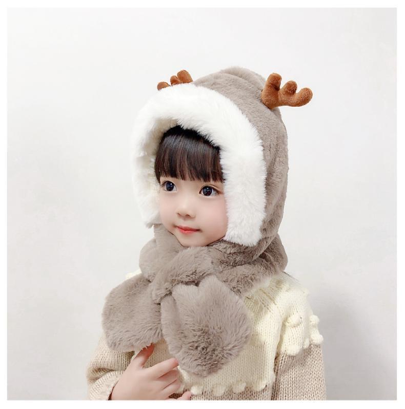 Product Introduction of Winter new children's hat scarf combination male and female children warm plush cute baby deer antler ear protection hat 13
