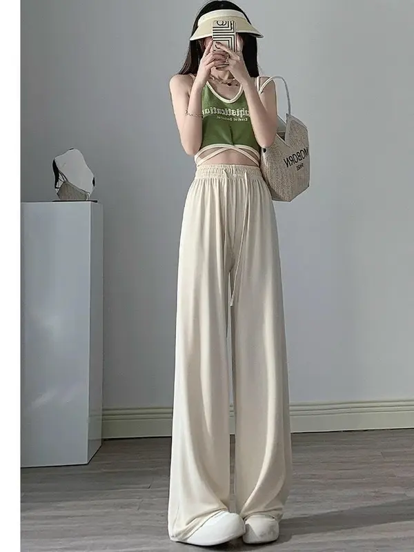 Quần tăm suông ống rộng có Bigsize vải tăm lạnh siêu mát, quần ống sớ co giãn dáng dài mềm rủ có túi quần kèm dây rút eo 5