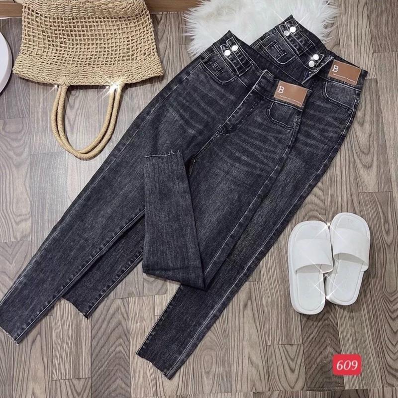 QUẦN JEANS ÔM NỮ  MAY MÁC DA CẠP CAO 2 NÚT CẠP SIÊU CAO 2 NÚT . Women Pants khóa kéo đơn điệu