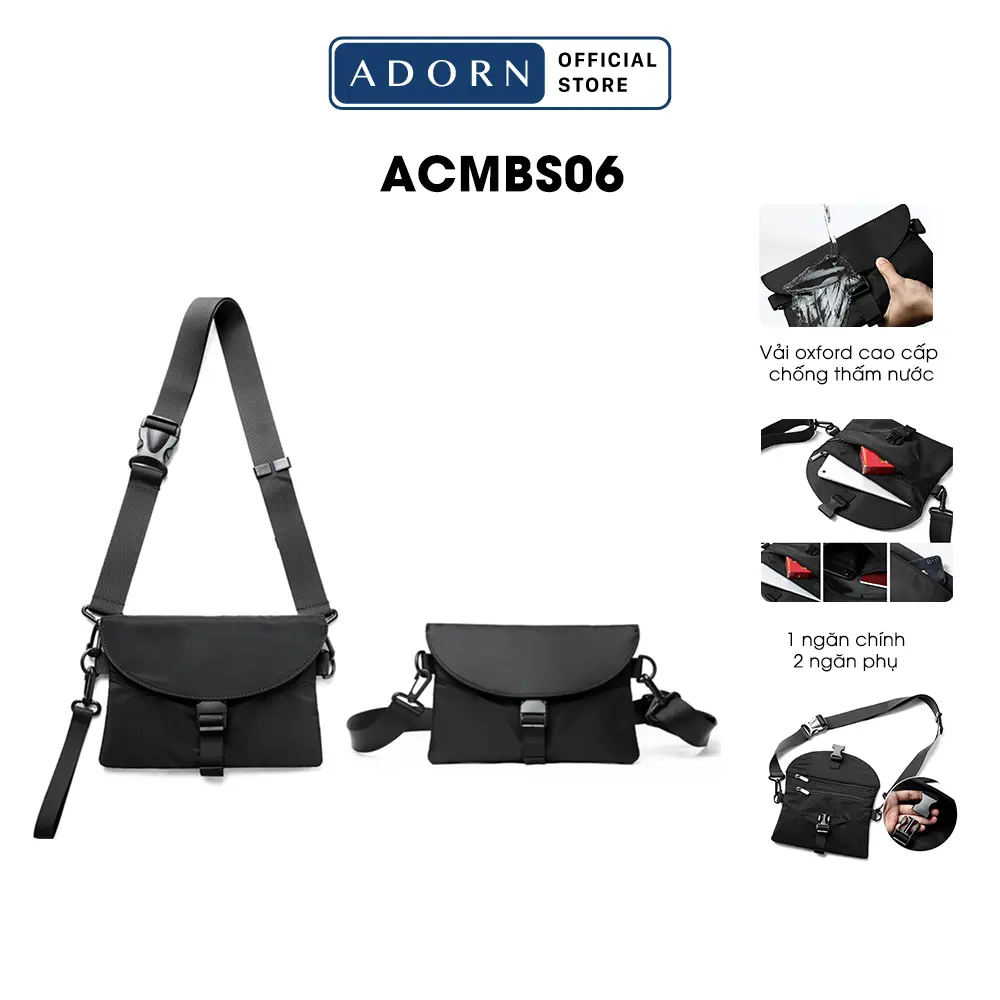 [ADORN] Túi đeo trước ngực mini nam trơn vải oxford màu đen nhỏ gọn thời trang ACMBS06