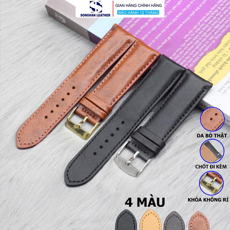 (Form Độn) Dây Đồng Hồ Da Bò Cao Cấp Kèm Khóa,Gắn Chốt Songhan Leather Thời Trang Sang Trọng.Dây Da Đồng Hồ Nam Nữ + Tool tháo.Bảo Hành 6 tháng Bàn Tay