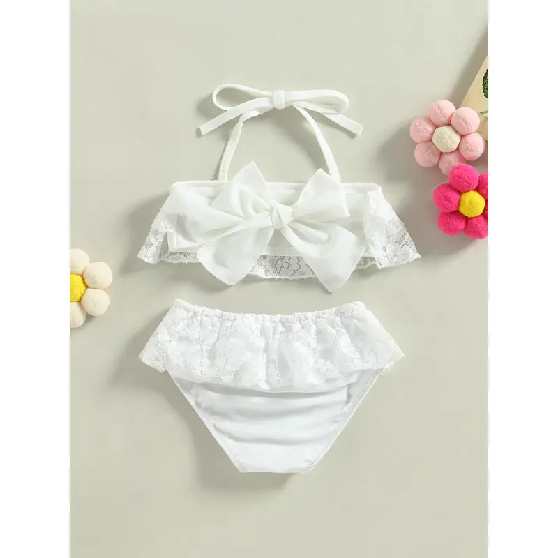 Áo Tắm Hai Mảnh Cho Bé Gái Mới Biết Đi, Không Tay, Áo Ren Cổ Yếm, Bộ Đồ Bơi Và Đáy Bikini, Mùa Hè Đệm 3