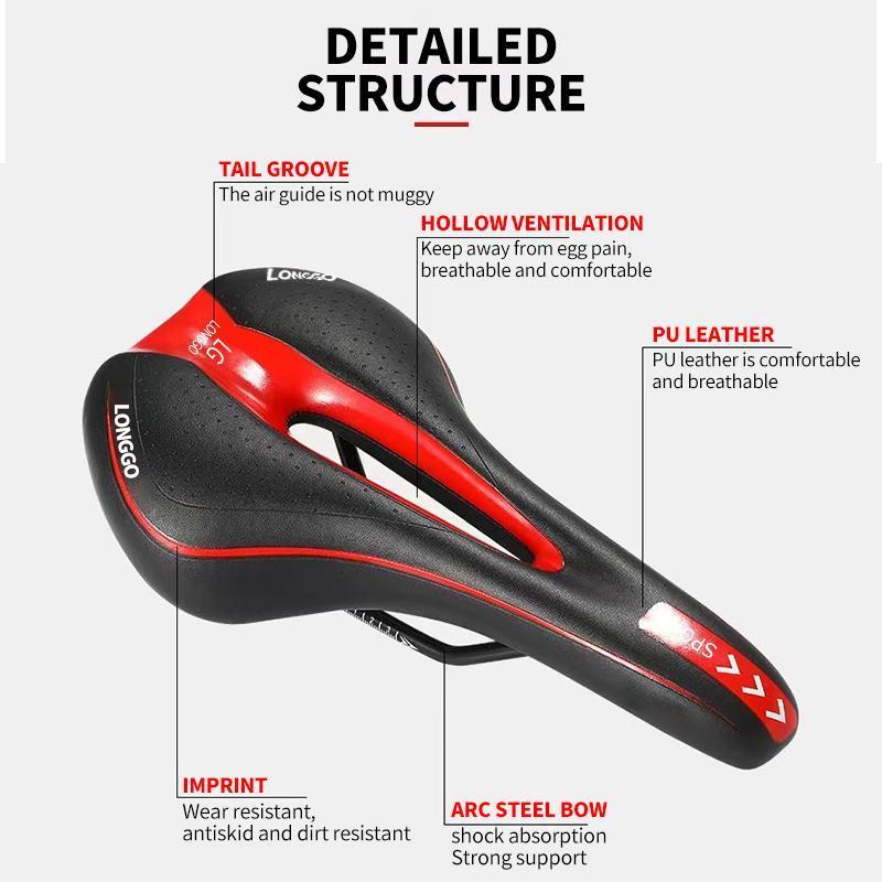 Product Introduction of LONGGO Bike Saddle seat Bicycle Shock Absorbing Saddle For MTB Bike Hollow Cycling Breathable Saddle 18