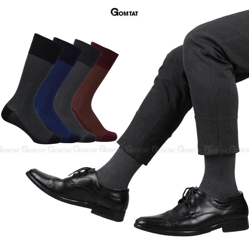 Tất đi giày tây nam cổ cao GOMTAT mẫu sọc xương cá, vớ nam công sở chất liệu cotton cao cấp, thoáng mát êm chân, tất nam công sở, vớ cao cổ nam Menswear - GOM-MIX14-1DOI