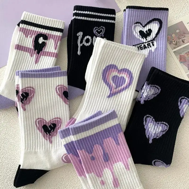Tất Bông, Tình Yêu, Phong Cách Harajuku Hàn Quốc, Thêu Chữ Tiếng Anh Kawaii Và Vui Nhộn, Hip Hop Và Đội Trượt Ván Hạnh Phúc, Tất Sokken Nữ