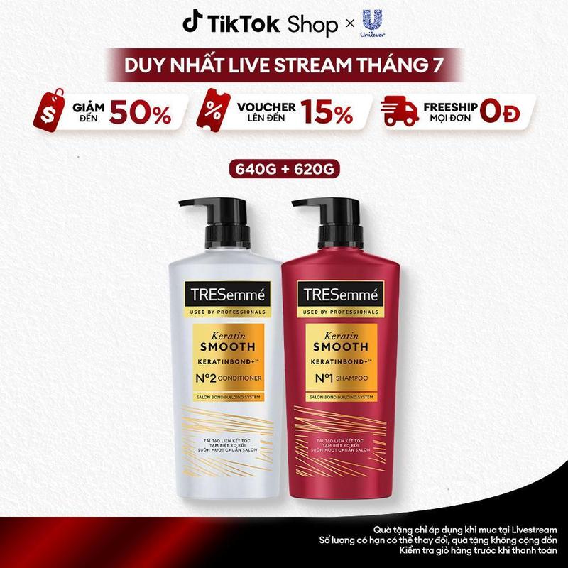   5  Combo Dầu Gội 640g + Dầu Xả 620g TRESemmé Keratin Smooth Công Thức Hydrolyzed Keratin Hỗ Trợ Dưỡng Tóc Vào Nếp Suôn Mượt Nữ 