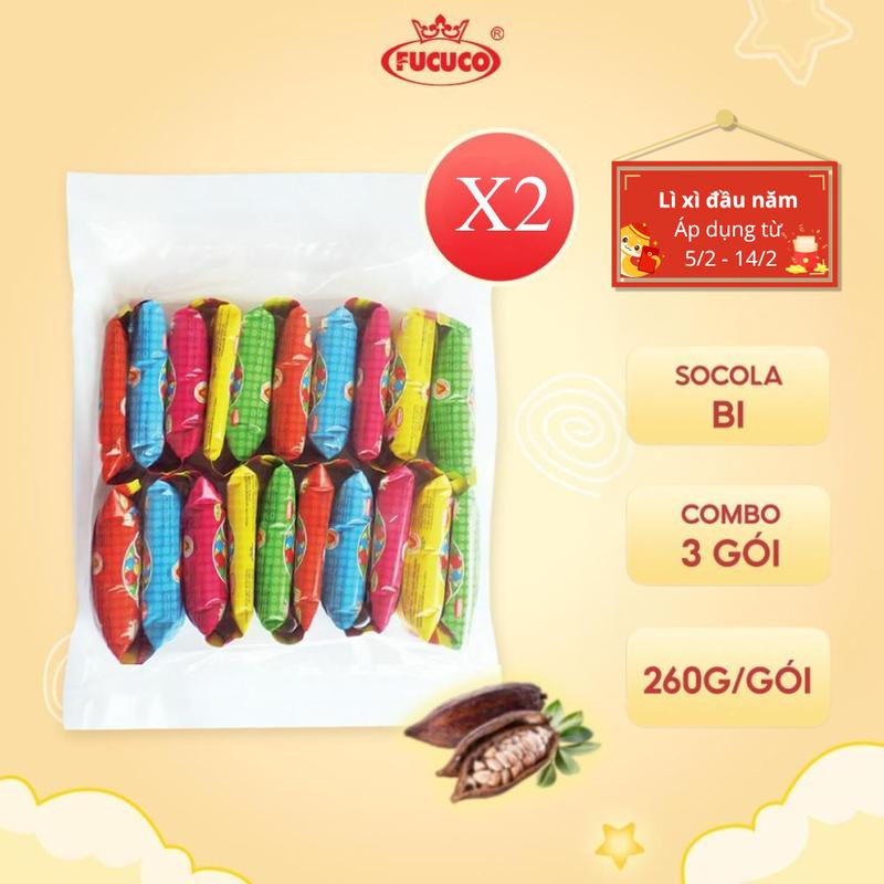Kẹo Socola Bi Sắc Màu FUCUCO Túi 20 Gói (260g) Hương Vị Tuổi Thơ Viên Nhỏ Vị Ngọt Thơm, Kẹo Chocolate Viên Bi